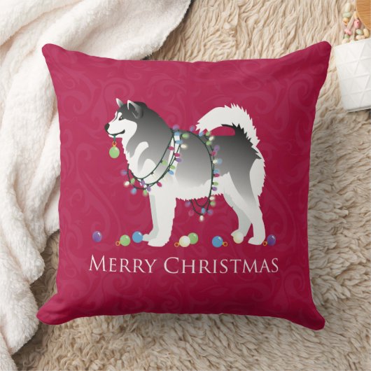 アラスカンマラムートドッグメリークリスマスデザイン クッション (ブランケット)