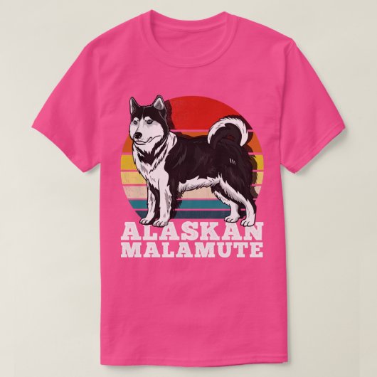 アラスカンマラムートドッグ恋人レトロ Tシャツ (デザイン正面)