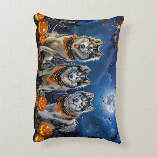 アラスカンマラムートハロウィン不気味 アクセントクッション (裏面(縦))