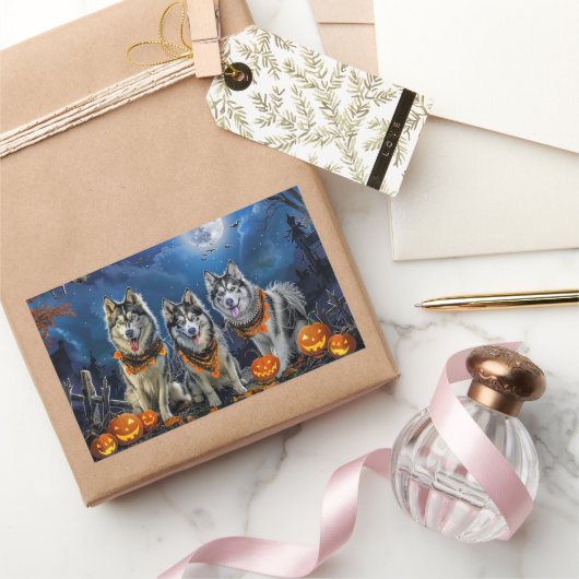 アラスカンマラムートハロウィン不気味 長方形シール (ギフト)