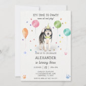 アラスカンマラムートパウィティ子犬誕生日ピンク 招待状 (正面)