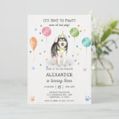 アラスカンマラムートパウィティ子犬誕生日ピンク 招待状 (スタンド正面)