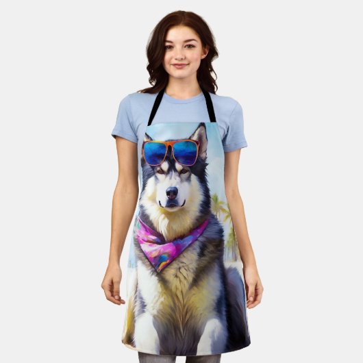 アラスカンマラムートビーチ、夏の贈り物 エプロン (着用した状態)