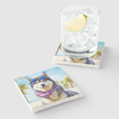 アラスカンマラムートビーチ、夏の贈り物 ストーンコースター (横)