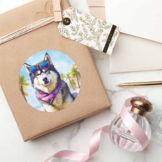 アラスカンマラムートビーチ、夏の贈り物 ラウンドシール (ギフト)