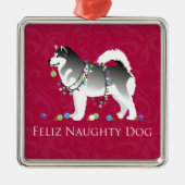 アラスカンマラムートフェリズドッグいけなクリスマス メタルオーナメント (正面)