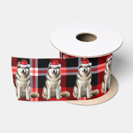 アラスカンマラムートホリデープレイドおもしろい犬クリスマス サテンリボン