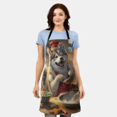 アラスカンマラムートホリデーベーキング:フェスティバルクリスマス エプロン (着用した状態)