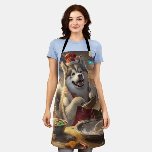 アラスカンマラムートホリデーベーキング:フェスティバルクリスマス エプロン (着用した状態)