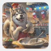 アラスカンマラムートホリデーベーキング:フェスティバルクリスマス スクエアシール (正面)