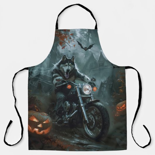 アラスカンマラムートライディングオートバイハロウィーン怖い エプロン (正面)