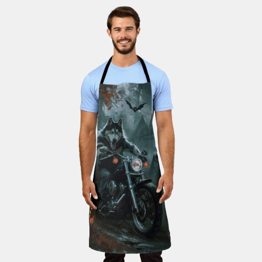 アラスカンマラムートライディングオートバイハロウィーン怖い エプロン (着用した状態)