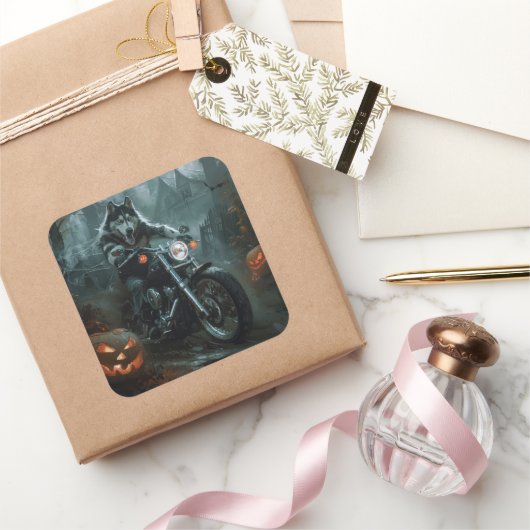 アラスカンマラムートライディングオートバイハロウィーン怖い スクエアシール (ギフト)