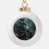 アラスカンマラムートライディングオートバイハロウィーン怖い セラミックボールオーナメント (正面)