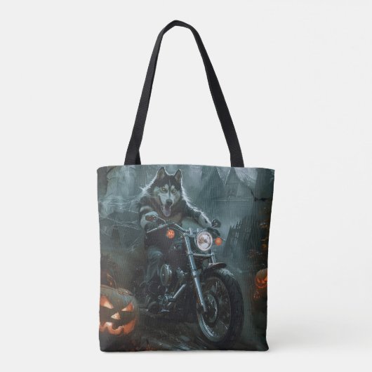 アラスカンマラムートライディングオートバイハロウィーン怖い トートバッグ (裏面)