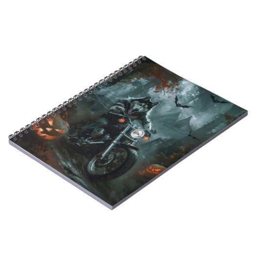 アラスカンマラムートライディングオートバイハロウィーン怖い ノートブック (左側)