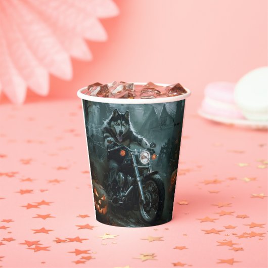 アラスカンマラムートライディングオートバイハロウィーン怖い 紙コップ (インサイチュ)