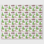 アラスカンマラムート犬、鳥とクリスマスツリー ラッピングペーパー (フラット)