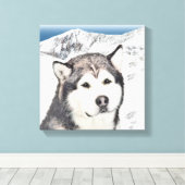 アラスカンマラ絵画ムテの – かわいいオリジナルドッグアート キャンバスプリント (インサイチュ (ウッドフロア))