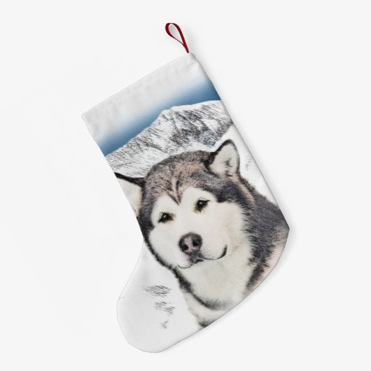 アラスカンマラ絵画ムテの – かわいいオリジナルドッグアート スモールクリスマスストッキング (裏面 (吊り時))