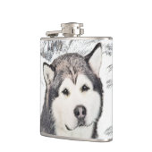 アラスカンマラ絵画ムテの – かわいいオリジナルドッグアート フラスク (左)