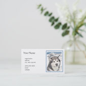 アラスカンマラ絵画ムテの – かわいいオリジナルドッグアート 名刺 (スタンド正面)
