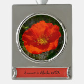 アラスカンレッドポピーカラフルの花 シルバープレートバナーオーナメント (正面)