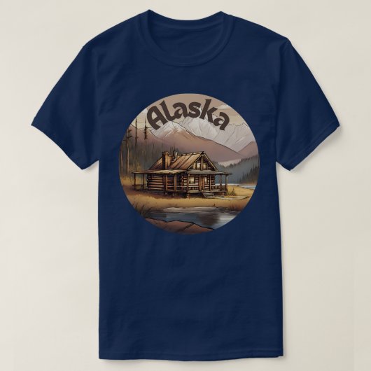 アラスカン山脈Tシャツのログキャビン Tシャツ (デザイン正面)