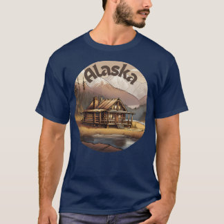 アラスカン山脈Tシャツのログキャビン Tシャツ