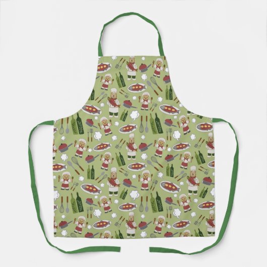 アラスカン料理アーティストグリーンオールオーバープリントエプロン エプロン (正面)
