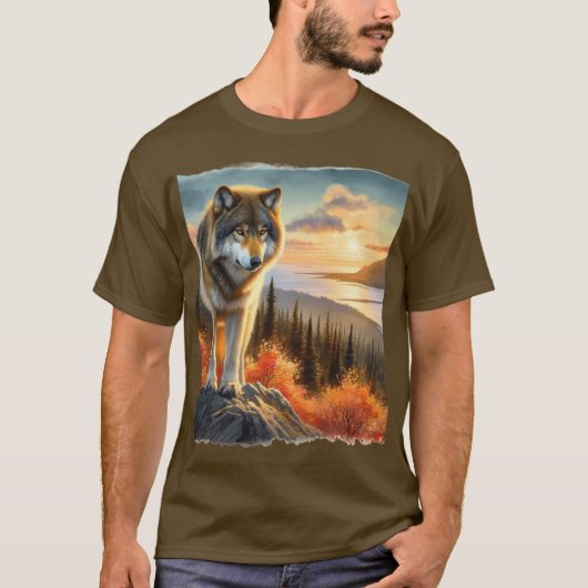 アラスカン・ティンバーウルフ 秋の季節 メンズ Tシャツ (正面)