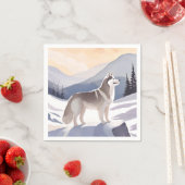 アラスカン・ハスキー | 山の水彩画の犬 スタンダードカクテルナプキン (インサイチュ)