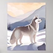 アラスカン・ハスキー | 山の水彩画の犬 ポスター (正面)