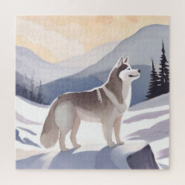アラスカン・ハスキー | 山の犬 水彩画 ジグソーパズル