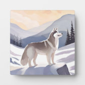 アラスカン・ハスキー | 犬の山の水彩画 フォトプラーク (正面)