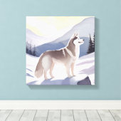 アラスカン・ハスキー | 犬の山の水色 キャンバスプリント (インサイチュ (ウッドフロア))