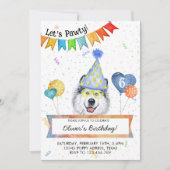 アラスカン・マラミュートがパーティーを開く 犬 誕生日パーティー 招待状 (正面)