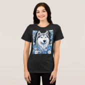 アラスカン・マラミュートとワスレナグサ トライブレンドTシャツ (正面全面)