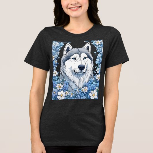 アラスカン・マラミュートとワスレナグサ トライブレンドTシャツ (正面)