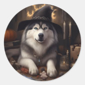 アラスカン・マラミュートのかぼちゃ ハロウィーン スケアリー ラウンドシール (正面)