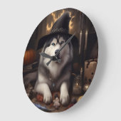アラスカン・マラミュートのかぼちゃ ハロウィーン スケアリー ラージ壁時計 (傾斜)