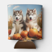 アラスカン・マラミュートの仔犬　秋の喜び　カボチャ 缶クーラー (裏面)