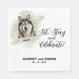 アラスカン・マラミュートの犬の写真「Sit, Stay & Celebrate」 スタンダードランチョンナプキン