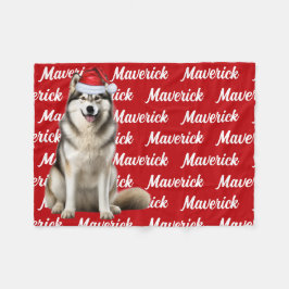 アラスカン・マラミュートの犬の名前パターン クリスマス フリースブランケット