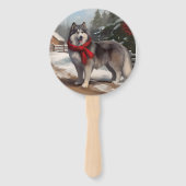 アラスカン・マラミュートの犬の雪のクリスマス ハンドファン (裏面)
