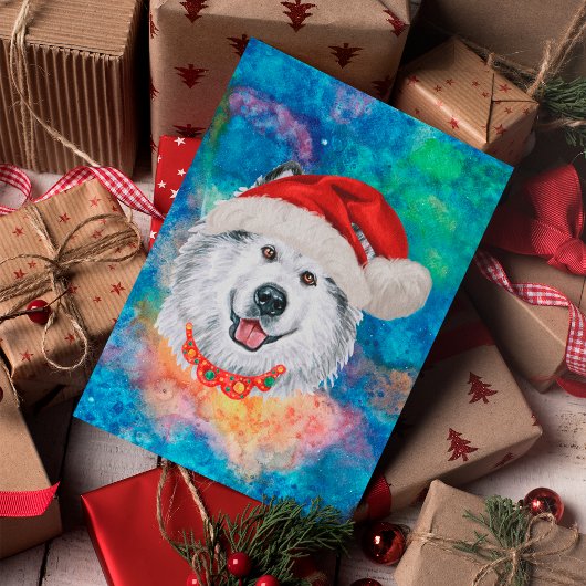 アラスカン・マラミュート犬のクリスマス シーズンポストカード