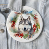 アラスカン・マラミュート クリスマスリース クリスマスの愛犬 缶バッジ (インサイチュ)