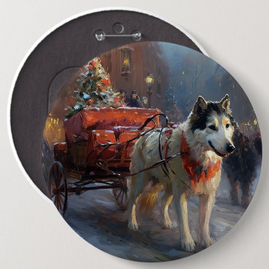アラスカン・マラミュート クリスマス 缶バッジ (正面&裏面)