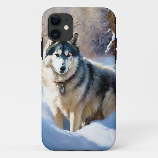アラスカン・マラミュート 雪を降らせて クリスマス Case-Mate iPhoneケース (裏面)