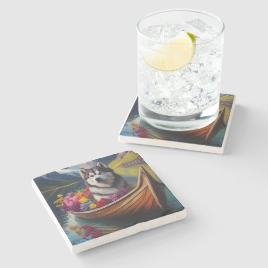 アラスカン・マラムート犬のパドル:風光明媚な冒険 ストーンコースター (横)